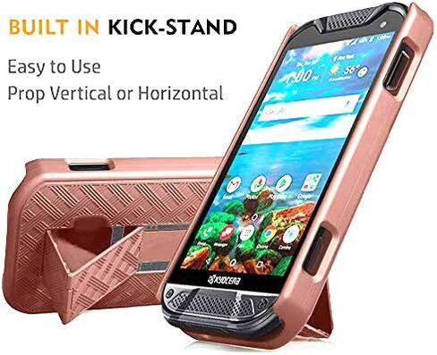 جراب Nakedcellphone مع مشبك متوافق مع هاتف Kyocera Duraforce Pro 2، [مداس أسود] غطاء مسند مضلع نحيف مع [دوار/سقاطة] مجموعة حافظة للحزام على الورك لـ E6910/E6920 in Kuwait