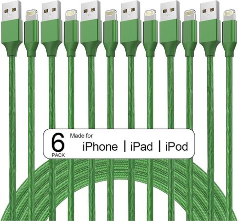 6 عبوات (3/3/6/6/6/10 قدم) [معتمد من ابل] كيبل شحن سريع مغطى بالنايلون متوافق مع ايفون 14/13/12/11 برو ماكس/XS ماكس/XR/XS/X/8/7/بلس/6S ايباد ايربودز، اخضر in Kuwait