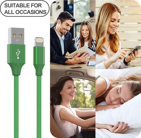 6 عبوات (3/3/6/6/6/10 قدم) [معتمد من ابل] كيبل شحن سريع مغطى بالنايلون متوافق مع ايفون 14/13/12/11 برو ماكس/XS ماكس/XR/XS/X/8/7/بلس/6S ايباد ايربودز، اخضر in Kuwait