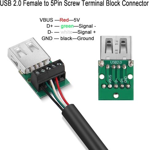 QIANRENON USB2.0 Solderless Adapter Metal Case USB 2.0 Male to 5Pin Terminal Block Data Connector 480Mbps USB Screw Terminal Breakout Board Plug 5V/2A Charging, for USB Repair or DIY in Saudi Arabia