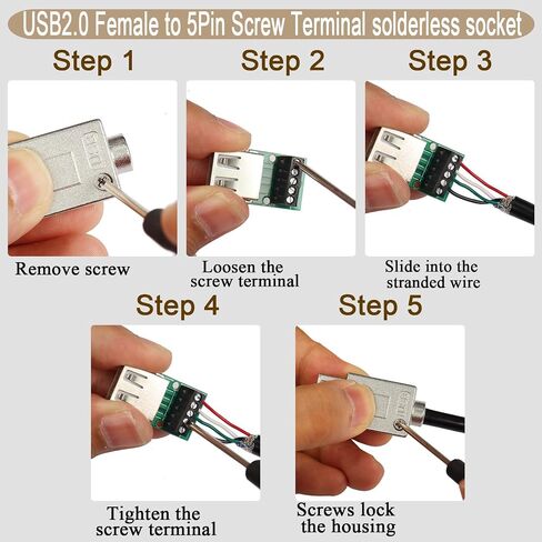 QIANRENON USB2.0 Solderless Adapter Metal Case USB 2.0 Male to 5Pin Terminal Block Data Connector 480Mbps USB Screw Terminal Breakout Board Plug 5V/2A Charging, for USB Repair or DIY in Saudi Arabia