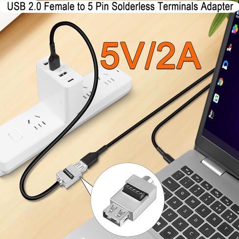 QIANRENON USB2.0 Solderless Adapter Metal Case USB 2.0 Male to 5Pin Terminal Block Data Connector 480Mbps USB Screw Terminal Breakout Board Plug 5V/2A Charging, for USB Repair or DIY in Saudi Arabia