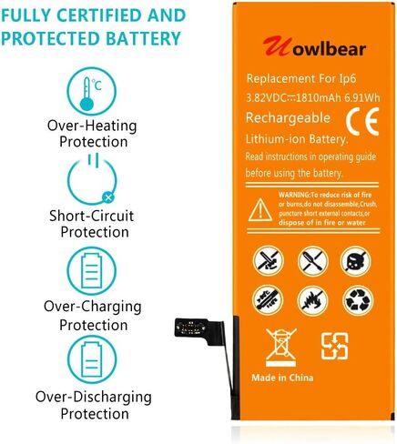 بطارية بديلة من uowlbear لهاتف iPhone 6 مع مجموعات بديلة كاملة، مجموعتين من الأشرطة اللاصقة - سعة عالية 0 دورة in Kuwait