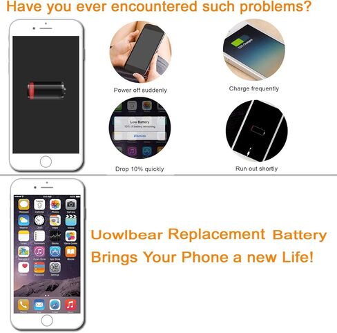 بطارية بديلة من uowlbear لهاتف iPhone 6 مع مجموعات بديلة كاملة، مجموعتين من الأشرطة اللاصقة - سعة عالية 0 دورة in Kuwait