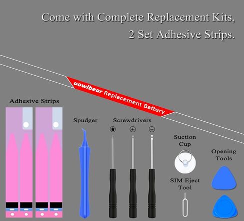 بطارية بديلة من uowlbear لهاتف iPhone 6 مع مجموعات بديلة كاملة، مجموعتين من الأشرطة اللاصقة - سعة عالية 0 دورة in Kuwait