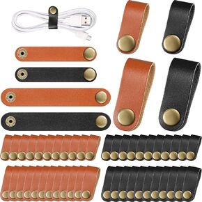 Weewooday 52 Pieces PU Leather Cable Straps, Black, Brown in Saudi Arabia