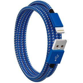 Ironten iPhone Charger Lightning Cable, 1 Pack 3 ft Blue/White Nylon Braided USB Charging High Speed Data Sync Transfer Cord Compatible with iPhone 14 13 12 11 Pro Max Xs Max Xr Xs X 8 7 Plus 6s 6