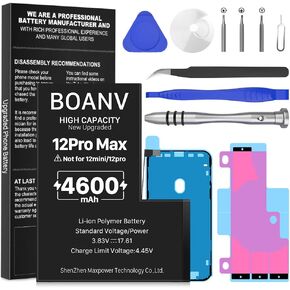 BOANV [4600mAh Battery for iPhone 12 Pro Max (New Version), Ultra High Capacity iPhone 12 Pro Max Battery Replacement with Professional Replacement Tool Kits for Model A2410 A2411 A2412 A2342 in Kuwait