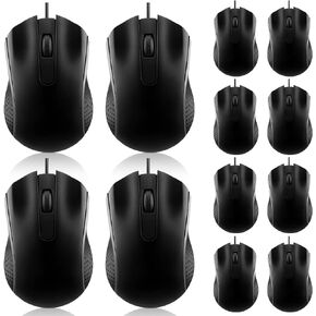 Hoteam 12 Pcs Wired Computer Mouse Bulk Cord USB Computer Mice Ergonomic Wired Mouse for Pcs, Computers, Laptops, Gaming Office School Home Supplies, Black