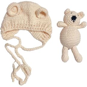 Newborn Photography Props Bear Hat Baby Photoshoots Outfits Photo Posing Crochet Bear Doll Knit Toy Accessories in Saudi Arabia