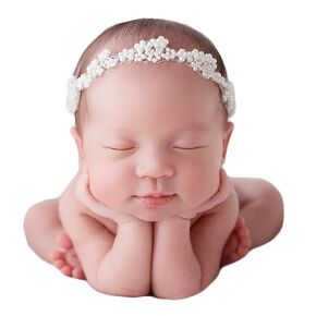 Zeroest Newborn Photography Props Pearl Headband (White, 1 Count) for Baby Girl - Handmade Faux Pearl Hairband for Newborn Photoshoot, Birthday, Hair Accessories | Newborn Baby Girl Photoshoot, Faux Pearl Tieback Photo Newborn Headbands in Saudi Arabia