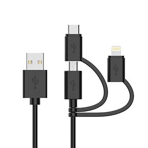 Apple MFI Certified 3-in-1 Cable, Lightning/Type C/Micro USB Cable for iPhone, iPad, Huawei, HTC, LG, Samsung Galaxy, Sony Xperia, Android Smartphones, iPad Pro 2018 and More 3 in 1 White(3FT)