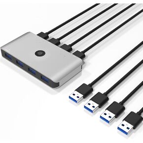 USB 3.0 محدد التبديل 4 منافذ 4 أجهزة الكمبيوتر الطرفية الجلاد محول المحور لطابعة الكمبيوتر الماسح الضوئي لوحة المفاتيح الماوس مع 4 حزمة كابل USB الذكور وكابل الطاقة in Kuwait