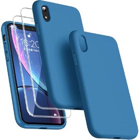 Dssairo [3 in 1 for iPhone Xr Case, with 2 Pack Screen Protector, Liquid Silicone Slim Shockproof Protective Phone Case 6.1 inch [Microfiber Lining] (Alpine Green)