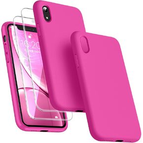 Dssairo [3 in 1 for iPhone Xr Case, with 2 Pack Screen Protector, Liquid Silicone Slim Shockproof Protective Phone Case 6.1 inch [Microfiber Lining] (Alpine Green)