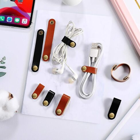 Weewooday 52 Pieces PU Leather Cable Straps, Black, Brown in Saudi Arabia