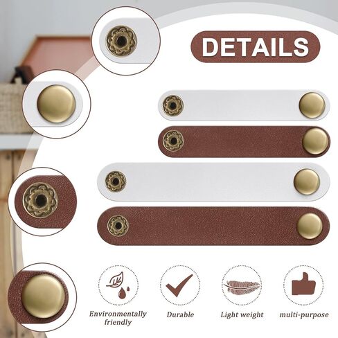 52 Pieces PU Leather Cable Straps, Earbud Cord Organizer, PU Leather Handmade Portable USB Cord Holder, Earphone Cable Tie Cable Management, for Travel, Home, School, Office (Black, Brown) in Saudi Arabia