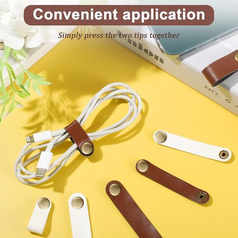 52 Pieces PU Leather Cable Straps, Earbud Cord Organizer, PU Leather Handmade Portable USB Cord Holder, Earphone Cable Tie Cable Management, for Travel, Home, School, Office (Black, Brown) in Saudi Arabia