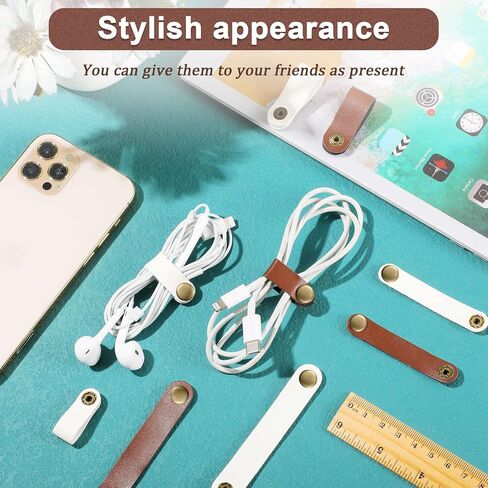 52 Pieces PU Leather Cable Straps, Earbud Cord Organizer, PU Leather Handmade Portable USB Cord Holder, Earphone Cable Tie Cable Management, for Travel, Home, School, Office (Black, Brown) in Saudi Arabia