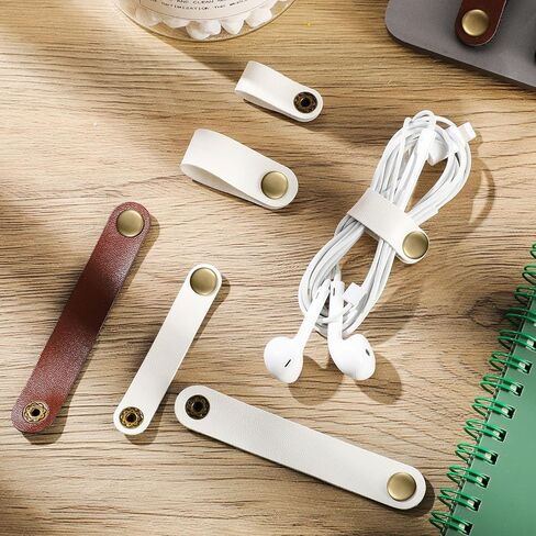 52 Pieces PU Leather Cable Straps, Earbud Cord Organizer, PU Leather Handmade Portable USB Cord Holder, Earphone Cable Tie Cable Management, for Travel, Home, School, Office (Black, Brown) in Saudi Arabia
