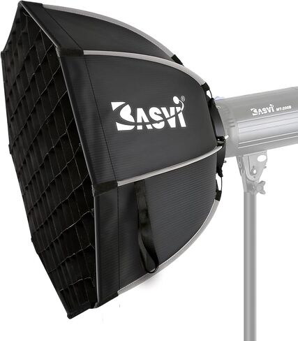BASVI BOS90 35.4 بوصة/90 سم عاكس سوفت بوكس ​​مثمن مع شبكة قرص العسل و2 قطعة قماش ناشرة، إطلاق سريع وطي، متوافق مع Basvi MT-200B وغيرها من مصابيح Bowens Mount Camera Speedlight in Kuwait