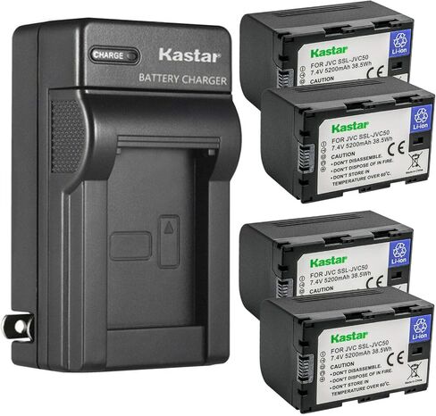 بطارية بديلة من Kastar مكونة من قطعتين وشاحن حائط تيار متردد لـ JVC GY-HMQ10، GY-HMQ10E، GY-LS300، GY-LS300CHU، GY-HM200، GY-HM200U، GY-HM200HW، GY-HM200SP، GY-HM200SP Sports، GY - كاميرات HM250 GY-HM250SP in Kuwait