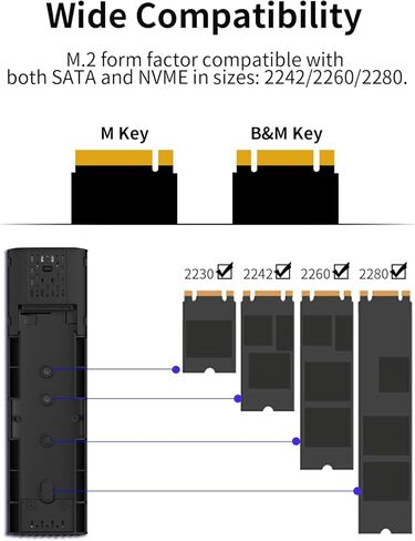 Netac NVMe SSD Enclosure USB 3.1 Gen2 (10Gbps) Tool-Free Aluminum USB C External SSD Enclosure, Supports M and B&M Keys for SATA and Nvme, and Size 2230/2242 /2260/2280 SSDs-WH51 in Kuwait
