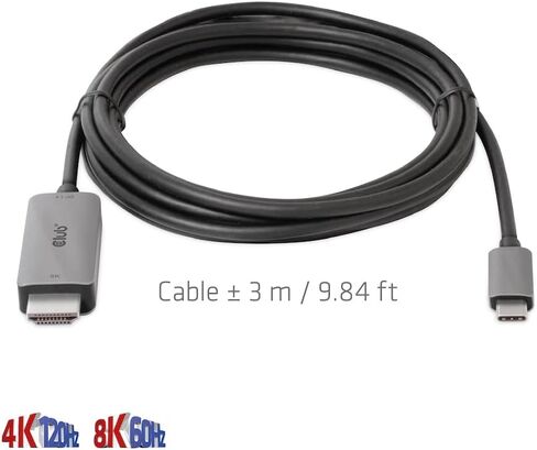 Club 3D USB Gen2 Type-C إلى HDMI 8K60 هرتز أو 4K120 هرتز HDR10+ مع DSC1.2 (كابل M/M 3m / 9.84ft) in Saudi Arabia
