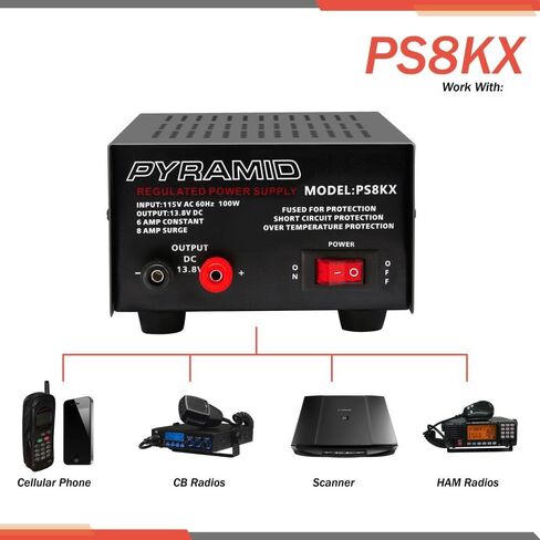 هرم مزود الطاقة المدمج العالمي - 6 أمبير خطي منظم للمنزل منضدية AC إلى DC 12V محول مع 13.8 فولت DC 115V AC 100 واط مدخلات الطاقة، محطات نوع المسمار - الهرم PS8KX in Saudi Arabia