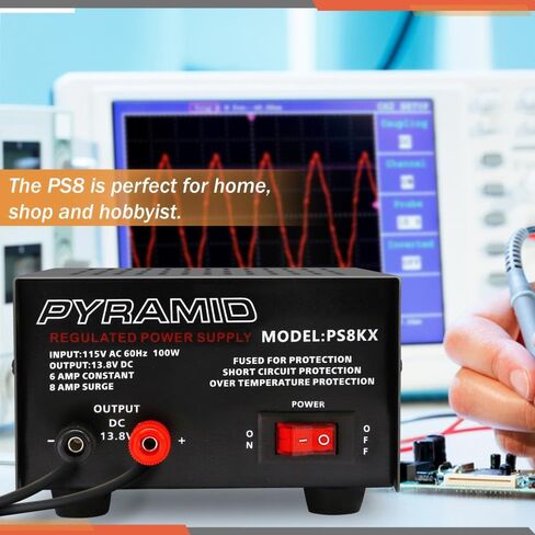 هرم مزود الطاقة المدمج العالمي - 6 أمبير خطي منظم للمنزل منضدية AC إلى DC 12V محول مع 13.8 فولت DC 115V AC 100 واط مدخلات الطاقة، محطات نوع المسمار - الهرم PS8KX in Saudi Arabia