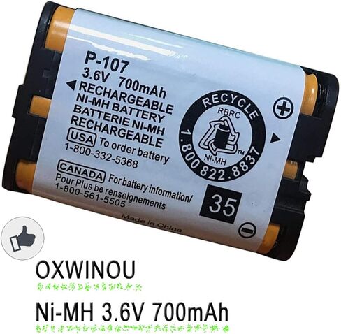 بطارية هاتف لاسلكية OXWINOU 3.6 فولت 700 مللي أمبير في الساعة HHR-P107 قابلة لإعادة الشحن متوافقة مع هاتف باناسونيك HHR-P107 HHRP107 HHR-P107A HHRP107A هاتف لاسلكي (عبوة من 3) in Kuwait
