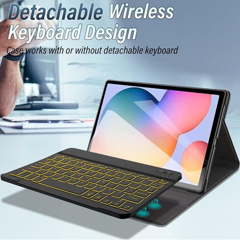 حافظة لوحة مفاتيح بإضاءة خلفية من Wineecy لجهاز Samsung Galaxy Tab S6 Lite 10.4 بوصة 2022/2020، 7 ألوان خلفية لوحة مفاتيح لاسلكية قابلة للفصل مع غطاء واقٍ لجهاز Galaxy Tab S6 Lite 10.4، SM-P610/P613/P615/P619 in Saudi Arabia