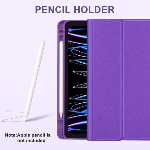 فاريودي كيبورد لجهاز ايباد برو 12.9 (الجيل السادس 2022)، كيبورد لاسلكي قابل للفصل باضاءة خلفية لجهاز برو 12.9 الجيل الخامس 2021، غطاء تابلت ذكي قابل للطي مع حامل قلم، ارجواني in Kuwait