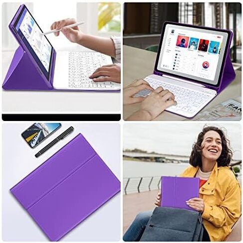 فاريودي كيبورد لجهاز ايباد برو 12.9 (الجيل السادس 2022)، كيبورد لاسلكي قابل للفصل باضاءة خلفية لجهاز برو 12.9 الجيل الخامس 2021، غطاء تابلت ذكي قابل للطي مع حامل قلم، ارجواني in Kuwait