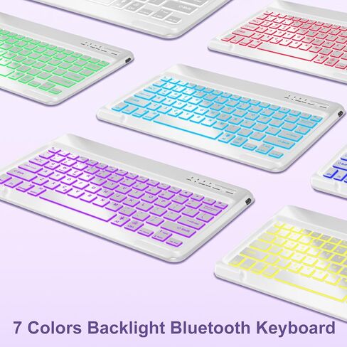 فاريودي كيبورد لجهاز ايباد برو 12.9 (الجيل السادس 2022)، كيبورد لاسلكي قابل للفصل باضاءة خلفية لجهاز برو 12.9 الجيل الخامس 2021، غطاء تابلت ذكي قابل للطي مع حامل قلم، ارجواني in Kuwait