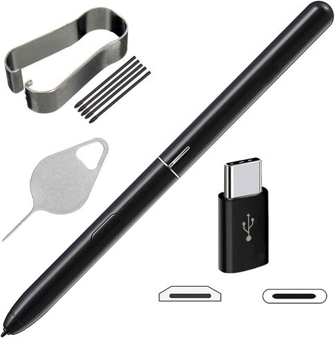 قلم Tab S4 EJ-PT830 Stylus S بديل لقلم Tab S4 S لجهاز Samsung Galaxy Tab S4 10.5 بوصة T830 SM-T830 T835 T837 أطراف القلم ملقط Micro USB إلى محول النوع C وجزء إصلاح الإبرة (أسود) in Kuwait