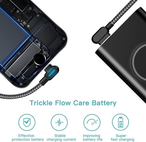 كابل شاحن iPhone Exeric، 3 حزم كابل إضاءة بزاوية يمنى LED 90 درجة سلك شحن مجدول من النايلون للألعاب شحن/مزامنة USB متوافق مع iPhone13/12/11/XR/X/8 8Plus/7/7 Plus/6(10FT) in Kuwait