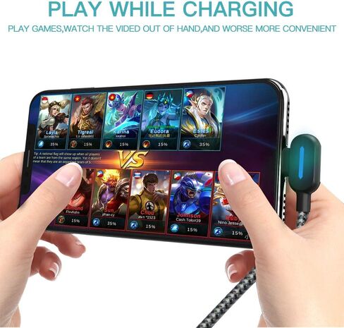 كابل شاحن iPhone Exeric، 3 حزم كابل إضاءة بزاوية يمنى LED 90 درجة سلك شحن مجدول من النايلون للألعاب شحن/مزامنة USB متوافق مع iPhone13/12/11/XR/X/8 8Plus/7/7 Plus/6(10FT) in Kuwait