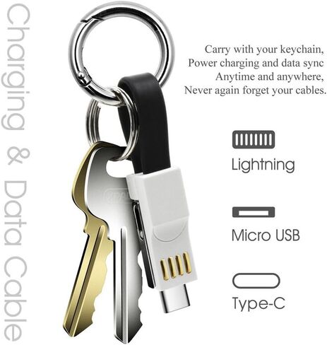 SAMEIRO Multi Charging Cable Portable Keychain Charger Cables Short Small Charging Cord Type C Micro USB 8P 3 in 1 Fast Data Cable Compatible iOS Android All Smart Phones and Smart Device (RED) in Saudi Arabia