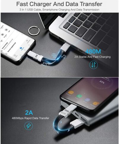 SAMEIRO Multi Charging Cable Portable Keychain Charger Cables Short Small Charging Cord Type C Micro USB 8P 3 in 1 Fast Data Cable Compatible iOS Android All Smart Phones and Smart Device (RED) in Saudi Arabia