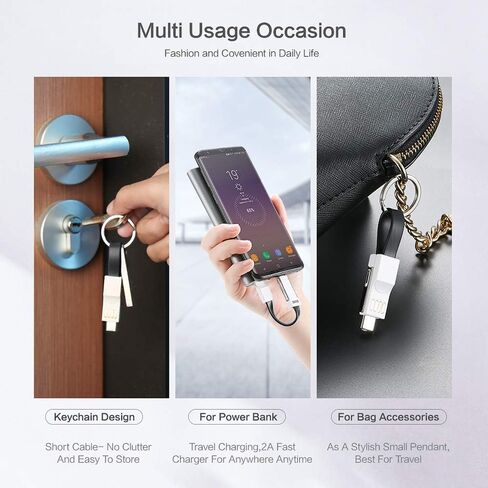 SAMEIRO Multi Charging Cable Portable Keychain Charger Cables Short Small Charging Cord Type C Micro USB 8P 3 in 1 Fast Data Cable Compatible iOS Android All Smart Phones and Smart Device (RED) in Saudi Arabia