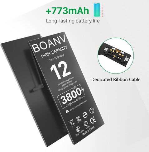 بطارية BOANV [3800 مللي أمبير] لهاتف iPhone 12 (الإصدار الجديد)، استبدال بطارية iPhone 12 ذات سعة عالية للغاية دورة 0 جديدة مع مجموعات أدوات بديلة احترافية للطراز A2172 A2402 A2403 A2404 in Kuwait
