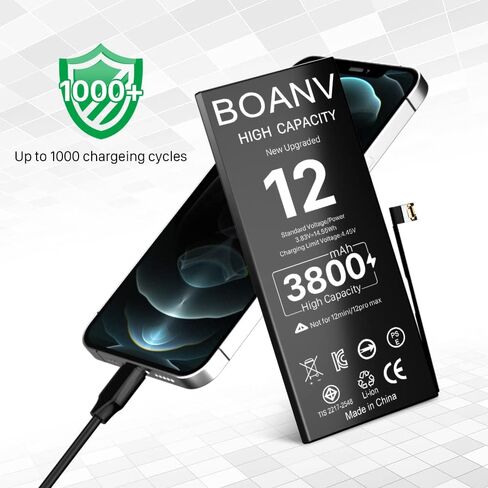 بطارية BOANV [3800 مللي أمبير] لهاتف iPhone 12 (الإصدار الجديد)، استبدال بطارية iPhone 12 ذات سعة عالية للغاية دورة 0 جديدة مع مجموعات أدوات بديلة احترافية للطراز A2172 A2402 A2403 A2404 in Kuwait
