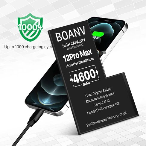 BOANV [4600mAh Battery for iPhone 12 Pro Max (New Version), Ultra High Capacity iPhone 12 Pro Max Battery Replacement with Professional Replacement Tool Kits for Model A2410 A2411 A2412 A2342 in Kuwait
