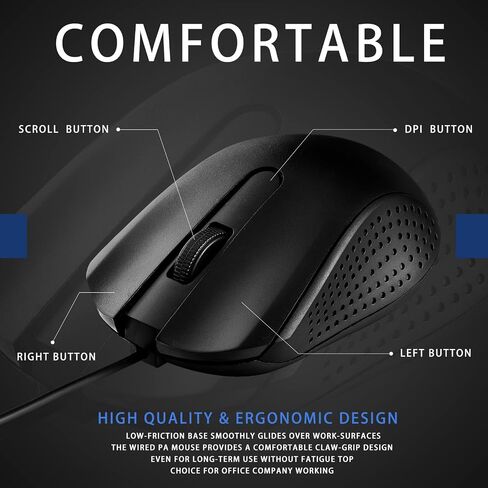 Hoteam 12 Pcs Wired Computer Mouse Bulk Cord USB Computer Mice Ergonomic Wired Mouse for Pcs, Computers, Laptops, Gaming Office School Home Supplies, Black in Saudi Arabia