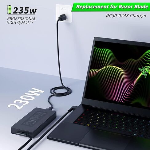 لشاحن Razer Blade 15 230 واط متوافق مع Razer Blade 15، Razer Blade Pro 17 4K RC30-0248 GTX1060 GTX1070 RTX2070 RTX2080 (2014-2021) سلك إمداد محول التيار المتردد للكمبيوتر المحمول (UL مدرج 19.5 فولت 11.8 أمبير) in Kuwait