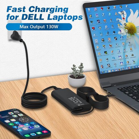 شاحن USB C 130 واط لشاحن الكمبيوتر المحمول Dell 130 واط USB C - شاحن Dell XPS 15، محول تيار متردد USB-C 130 واط من Dell، XPS 17 9575 9700 Precision 5560 5550 5750 Latitude 7310 7210 9410 9510 مع سلك طاقة بطول 1 متر in Kuwait