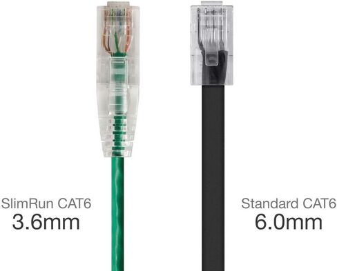 كابل مونوبرايس كات6 إيثرنت - 2 قدم - أخضر | Snagless RJ45 مجدولة 550 ميجا هرتز UTP CMR Riser سلك نحاسي نقي عاري 28AWG - سلسلة SlimRun (حزمة من 2) in Kuwait