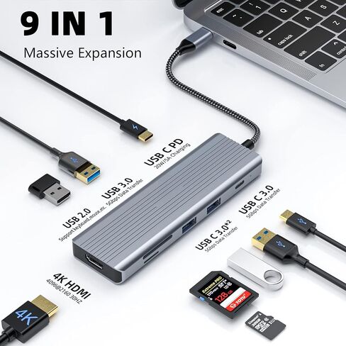 TOTU 9-in-1 USB C Hub with 4K HDMI, USB C to HDMI Adapter, 100W PD Charging, USB 3.0/2.0 Ports, SD/TF Card Reader, Compatible with MacBook Pro/Air, Dell, HP, Lenovo Laptops, Surface Pro in Kuwait
