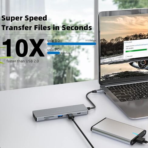 TOTU 9-in-1 USB C Hub with 4K HDMI, USB C to HDMI Adapter, 100W PD Charging, USB 3.0/2.0 Ports, SD/TF Card Reader, Compatible with MacBook Pro/Air, Dell, HP, Lenovo Laptops, Surface Pro in Kuwait